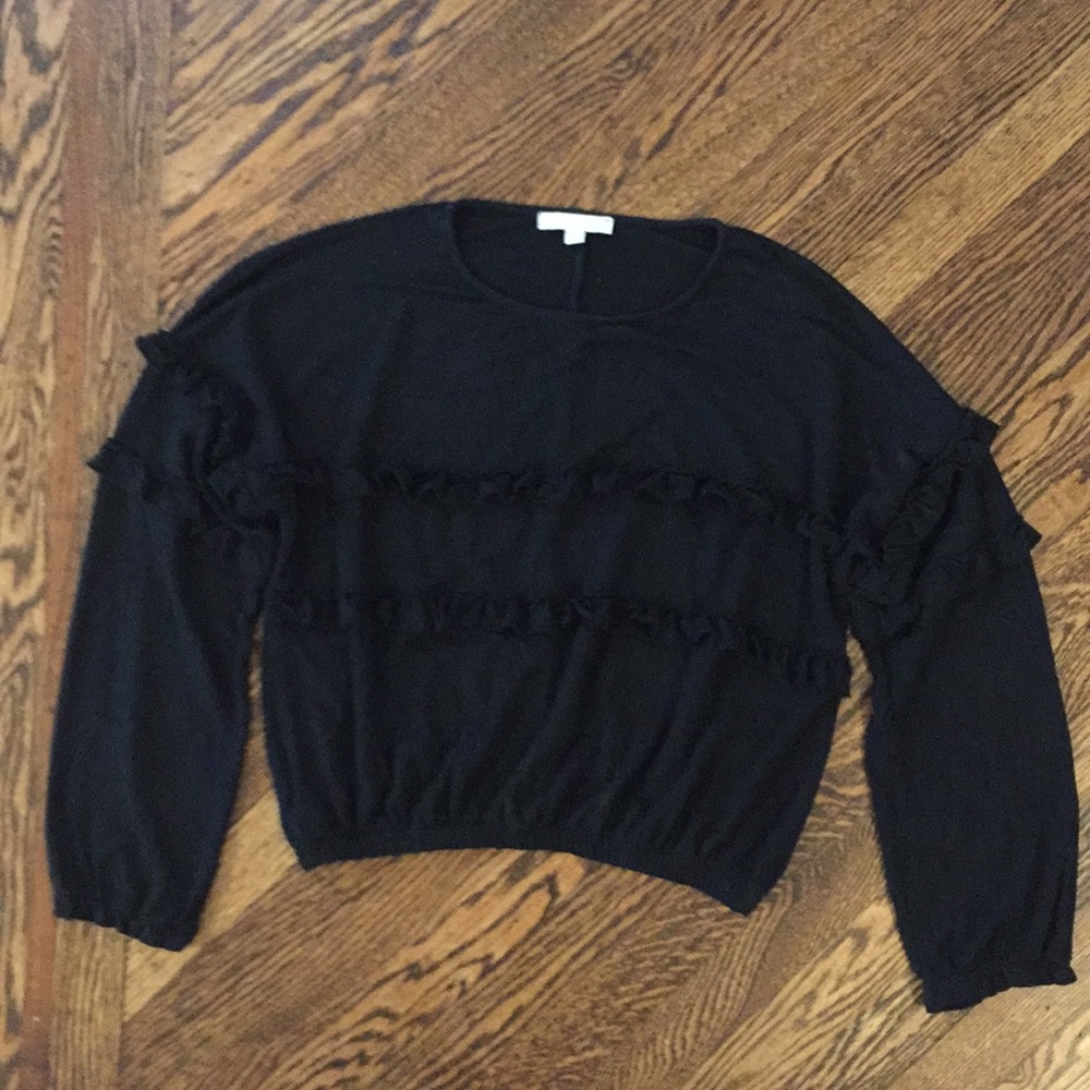 DAW, a brand from AEO,  cropped knit ruffle blouse